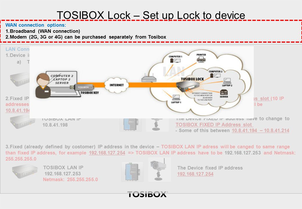 TOSIBOX Lock – Set up Lock to device WAN connection options: 1.
