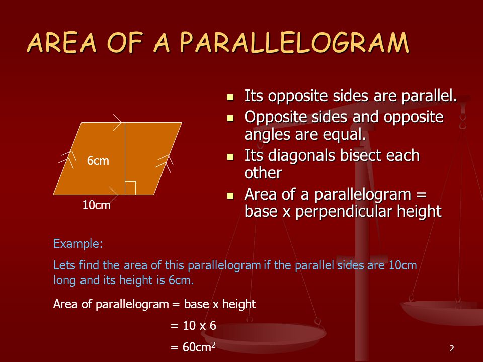 2 AREA OF A PARALLELOGRAM Its opposite sides are parallel.