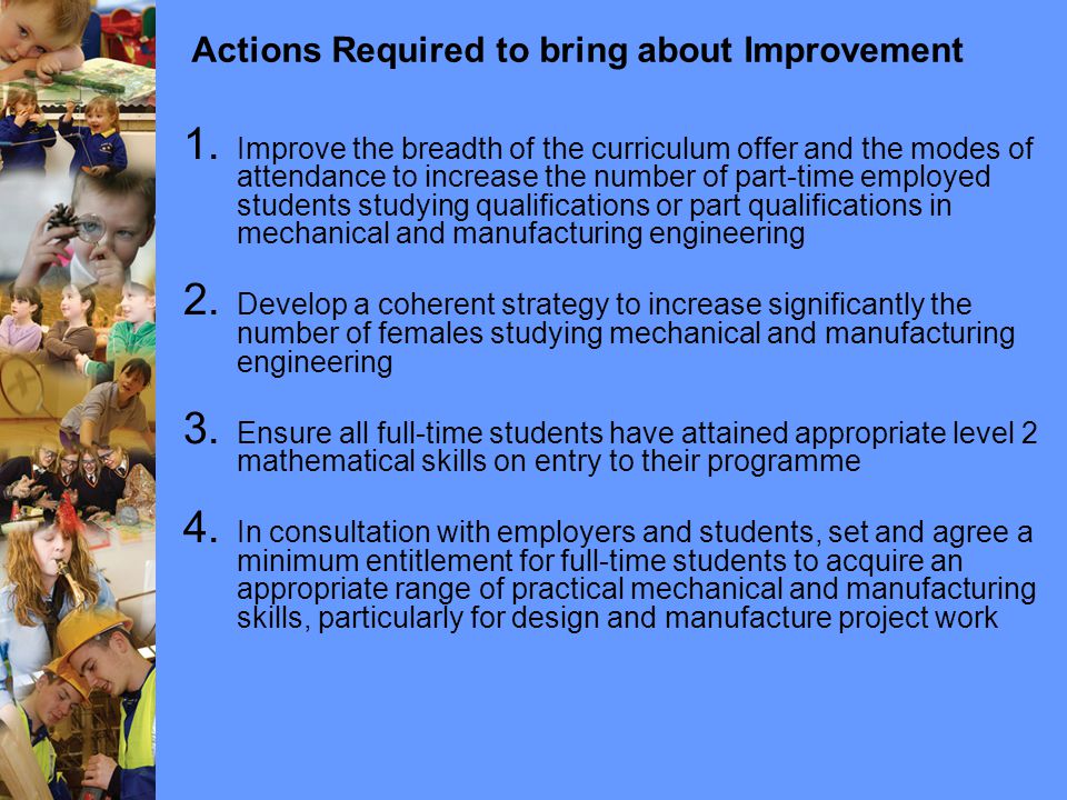 Actions Required to bring about Improvement 1.