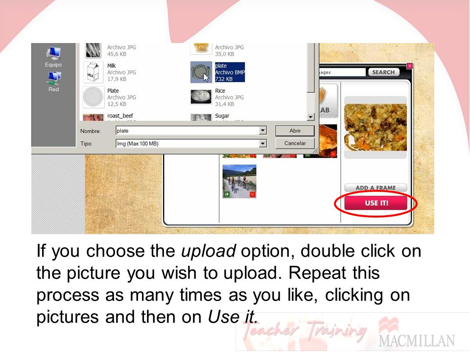 If you choose the upload option, double click on the picture you wish to upload.