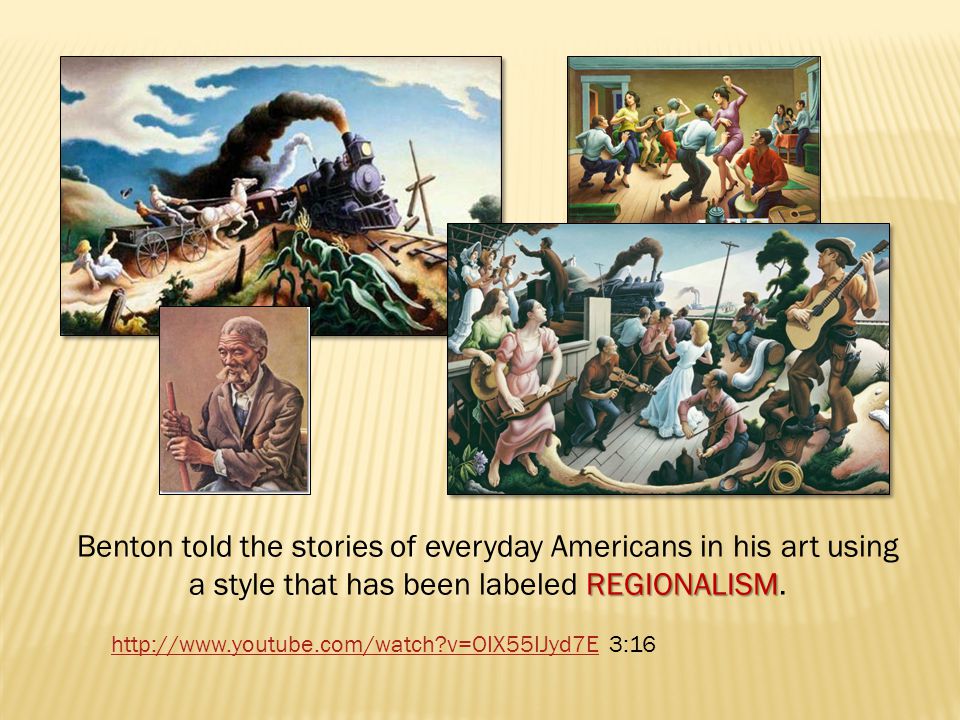 Benton told the stories of everyday Americans in his art using REGIONALISM a style that has been labeled REGIONALISM.