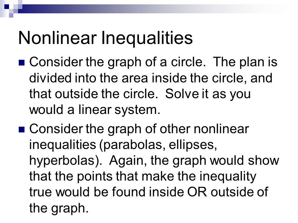 Nonlinear Inequalities Consider the graph of a circle.