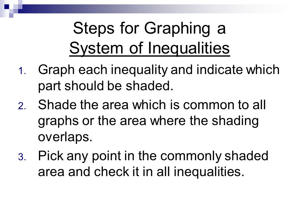 Steps for Graphing a System of Inequalities 1.