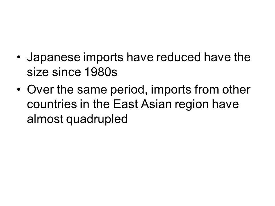 Japanese imports have reduced have the size since 1980s Over the same period, imports from other countries in the East Asian region have almost quadrupled