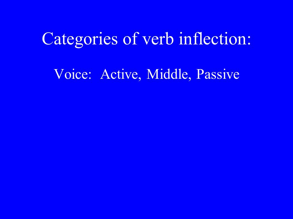 Categories of verb inflection: Voice: Active, Middle, Passive