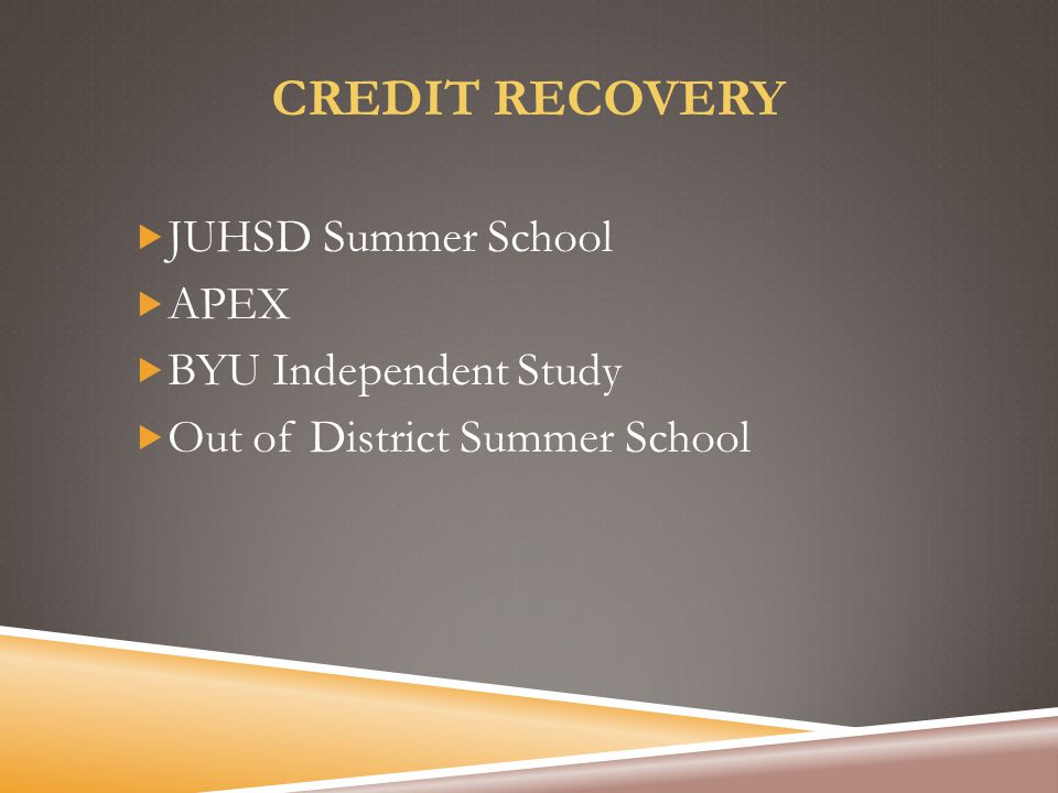 CREDIT RECOVERY  JUHSD Summer School  APEX  BYU Independent Study  Out of District Summer School