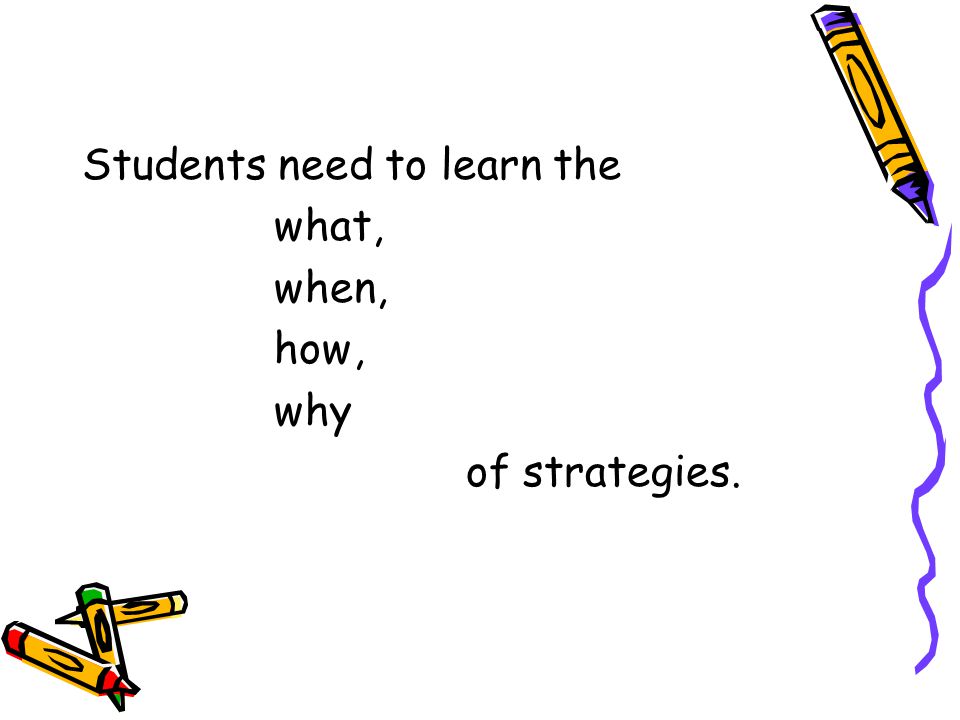 Students need to learn the what, when, how, why of strategies.