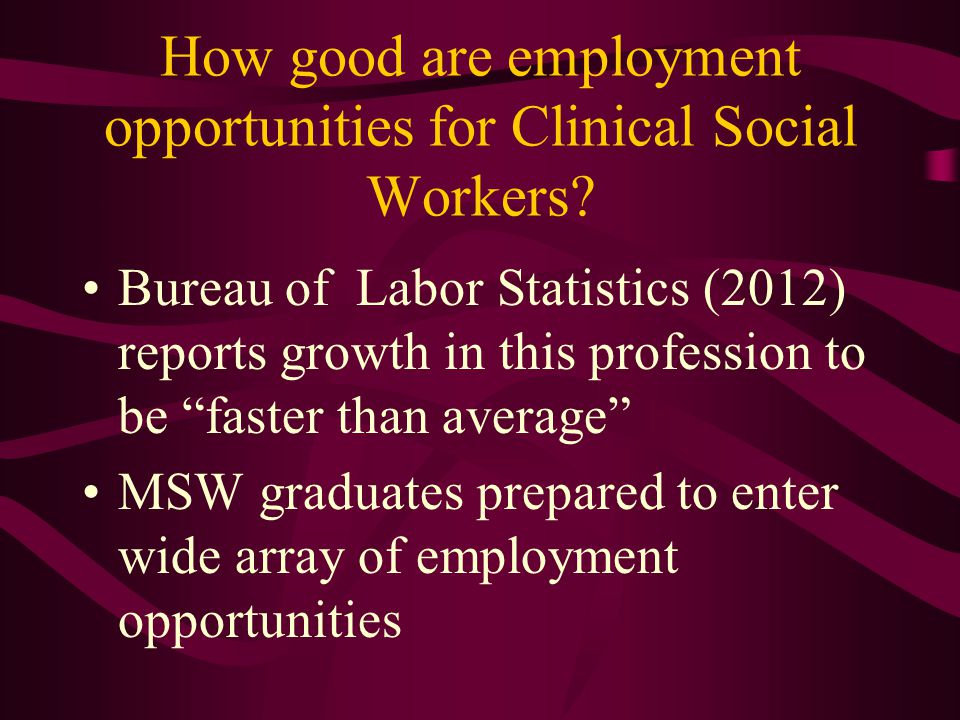 How good are employment opportunities for Clinical Social Workers.