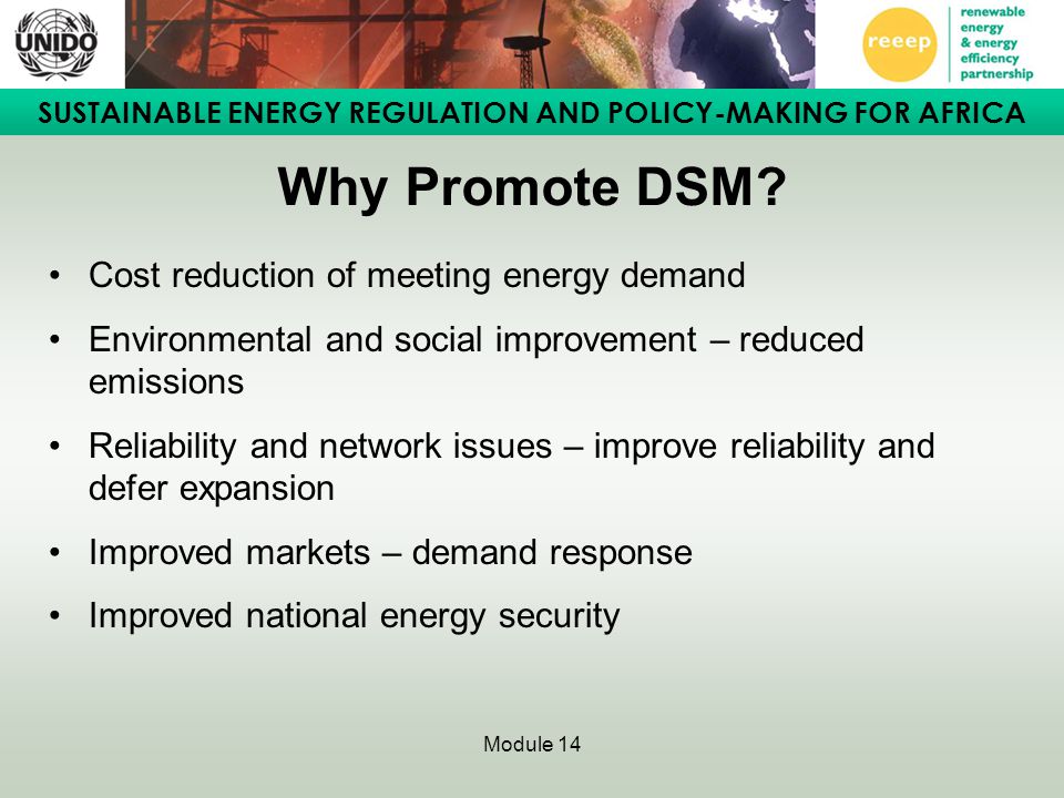 SUSTAINABLE ENERGY REGULATION AND POLICY-MAKING FOR AFRICA Module 14 Why Promote DSM.
