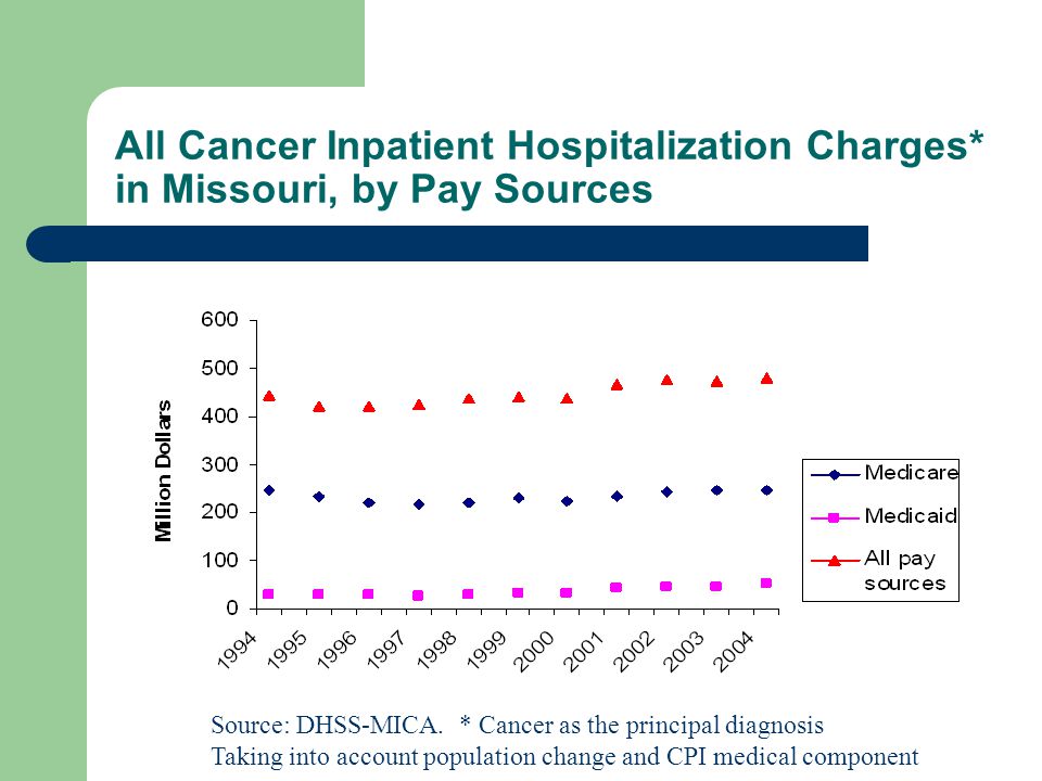 All Cancer Inpatient Hospitalization Charges* in Missouri, by Pay Sources Source: DHSS-MICA.