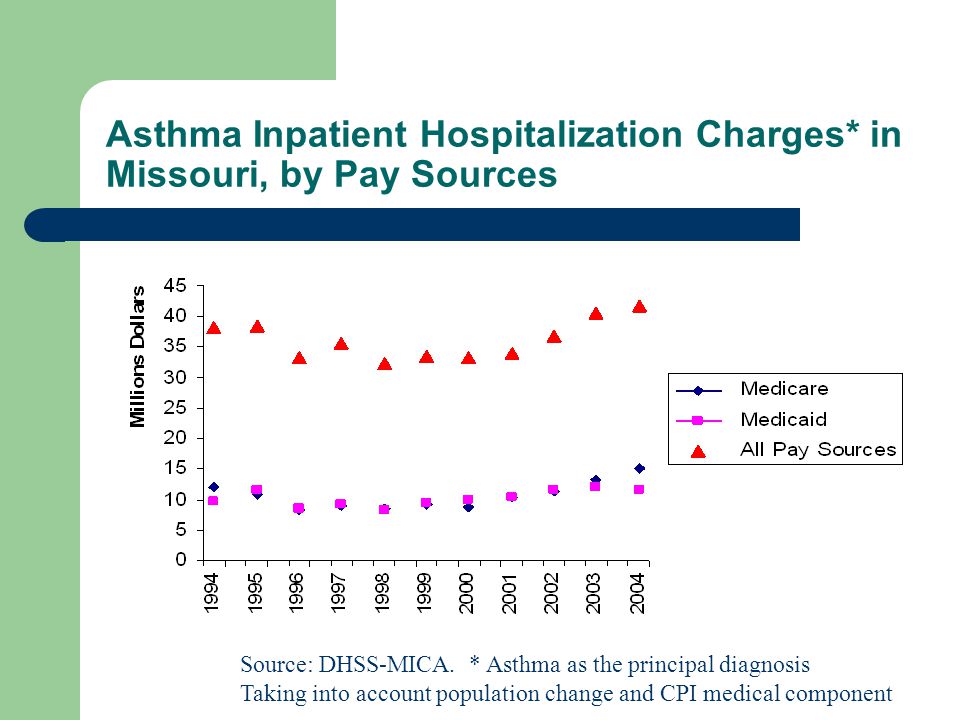 Asthma Inpatient Hospitalization Charges* in Missouri, by Pay Sources Source: DHSS-MICA.