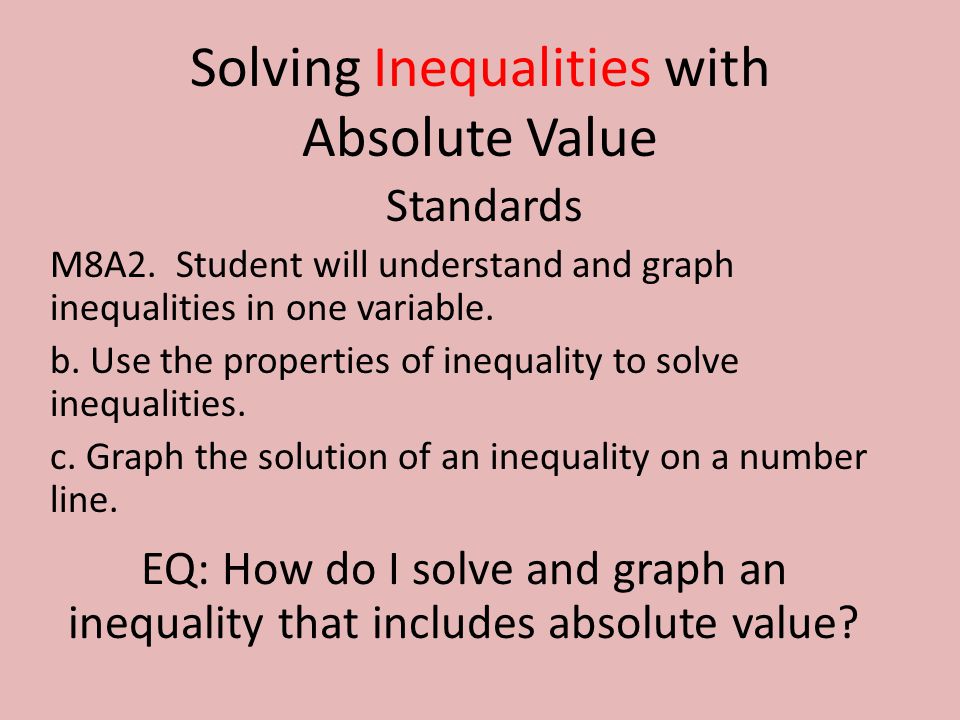Solving Inequalities with Absolute Value Standards M8A2.