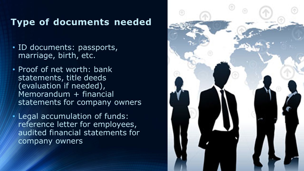 Type of documents needed ID documents: passports, marriage, birth, etc.