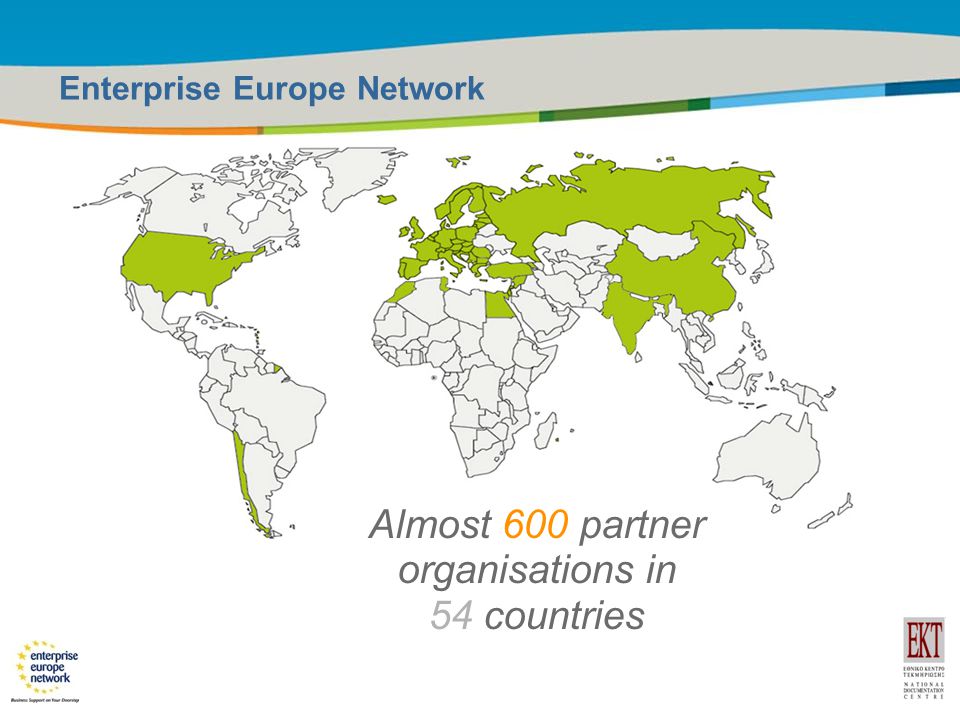 Title of the presentation | Date |16 Enterprise Europe Network One-stop shop for European SMEs Practical help from local organisations Listening to SMEs Almost 600 partner organisations in 54 countries