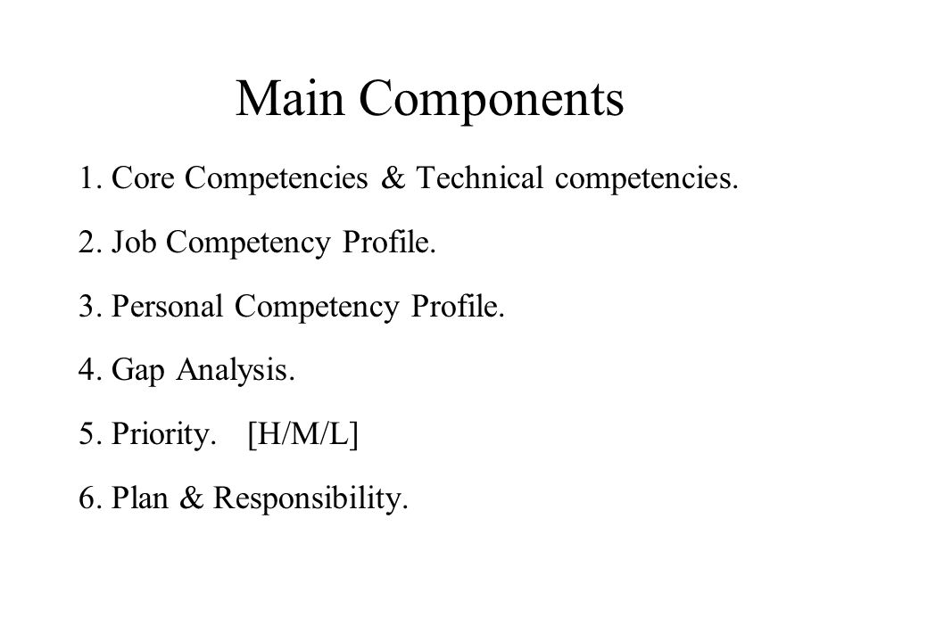 Main Components 1. Core Competencies & Technical competencies.