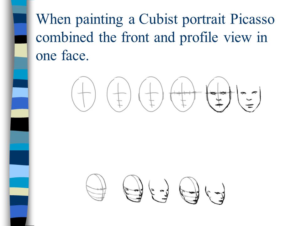 When painting a Cubist portrait Picasso combined the front and profile view in one face.
