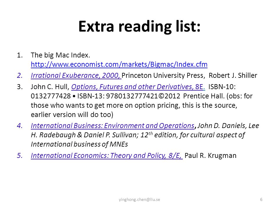 Extra reading list: 1.The big Mac Index.