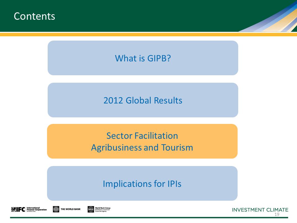 Contents Implications for IPIs Sector Facilitation Agribusiness and Tourism What is GIPB.