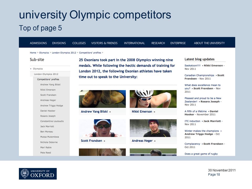 university Olympic competitors Top of page 5 30 November 2011 Page 18