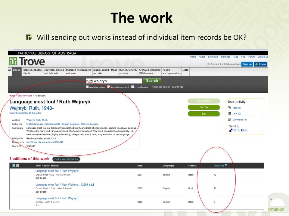 The work 9 Will sending out works instead of individual item records be OK