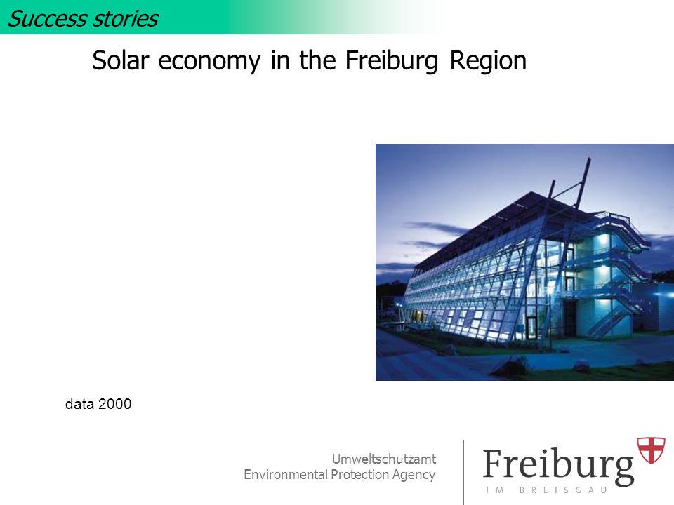 Umweltschutzamt Environmental Protection Agency Solar economy in the Freiburg Region data 2000 Success stories