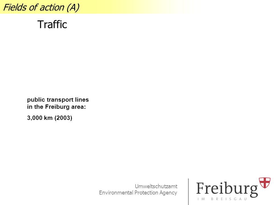 Umweltschutzamt Environmental Protection Agency Traffic public transport lines in the Freiburg area: 3,000 km (2003) Fields of action (A)