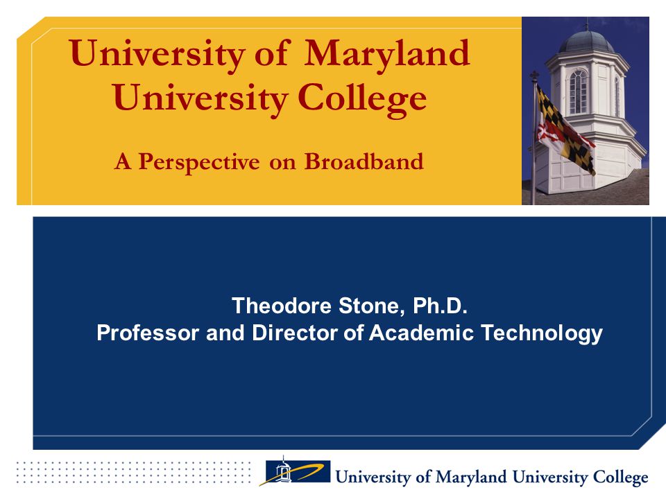 University of Maryland University College A Perspective on Broadband Theodore Stone, Ph.D.