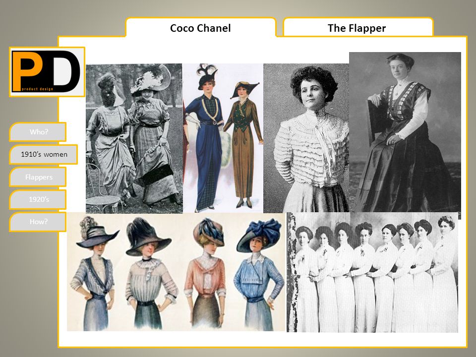 Who? 1910's women Flappers 1920's How? Coco ChanelThe Flapper Coco Chanel:  ~She created the flapper fashion. ~She introduced the world to unisex  jumpers. - ppt download