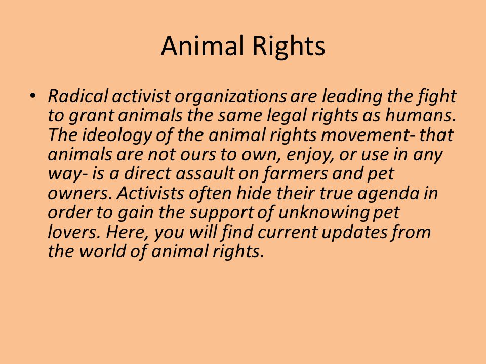 Thinking Question The issues surrounding the philosophies of animal rights  and animal welfare are very familiar to those who utilize animals in  industry, - ppt download