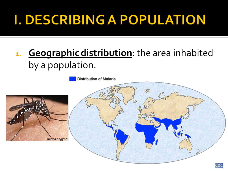 1. Geographic distribution: the area inhabited by a population.