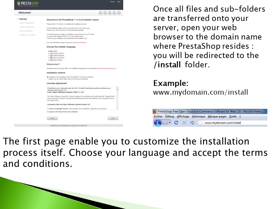 The first page enable you to customize the installation process itself.