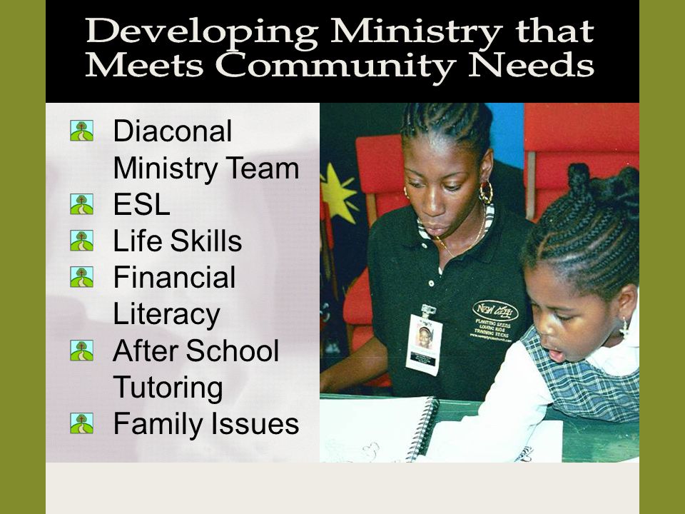 Diaconal Ministry Team ESL Life Skills Financial Literacy After School Tutoring Family Issues