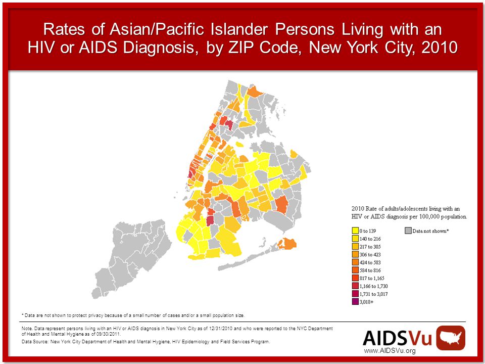 Rates of Asian/Pacific Islander Persons Living with an HIV or AIDS Diagnosis, by ZIP Code, New York City, 2010 Note.