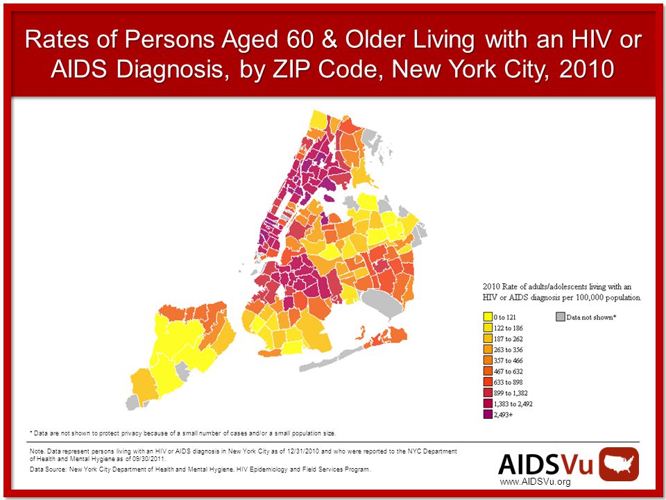 Rates of Persons Aged 60 & Older Living with an HIV or AIDS Diagnosis, by ZIP Code, New York City, 2010 Note.