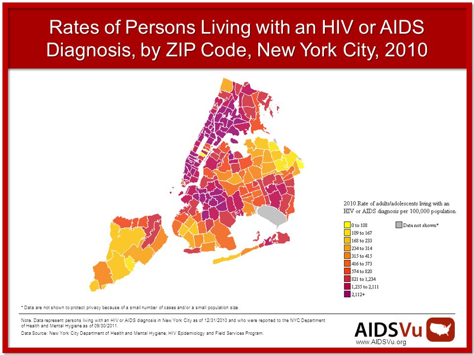 Rates of Persons Living with an HIV or AIDS Diagnosis, by ZIP Code, New York City, 2010 Note.
