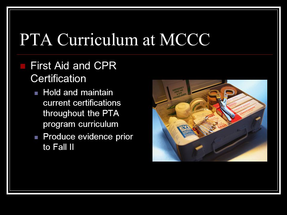 PTA Curriculum at MCCC Summer I (Beginning of Professional Phase) PTA 112 Pathology for PTAs PTA 106Therapeutic Measurement