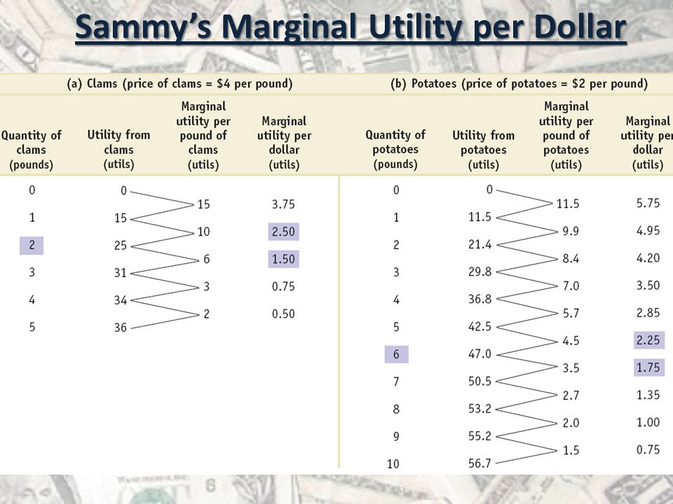 Sammy’s Marginal Utility per Dollar