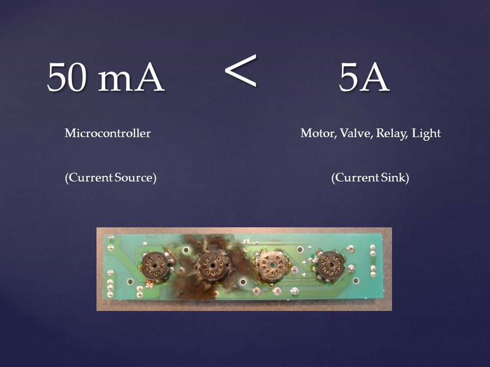 50 mA < 5A Microcontroller Motor, Valve, Relay, Light (Current Source) (Current Sink)