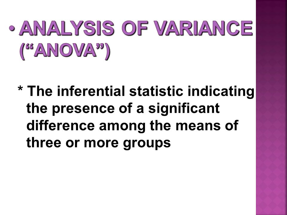 * The inferential statistic indicating the presence of a significant difference among the means of three or more groups