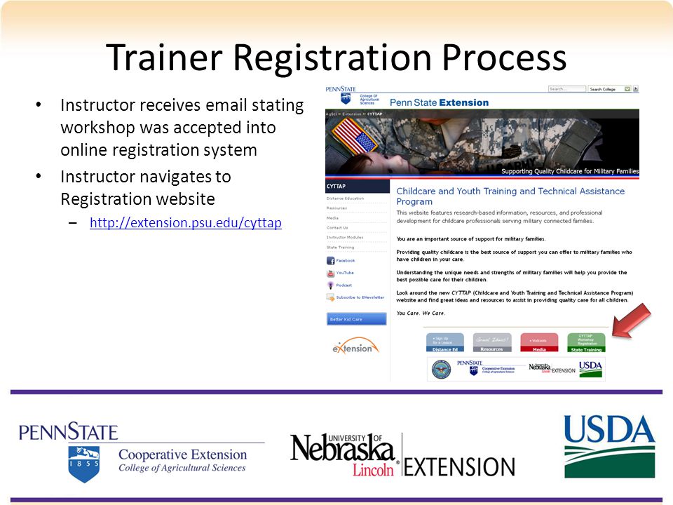 Instructor receives  stating workshop was accepted into online registration system Instructor navigates to Registration website –