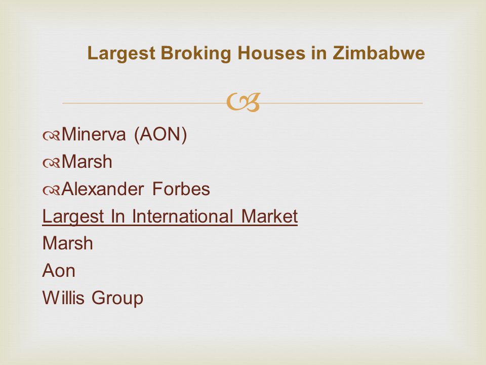   Minerva (AON)  Marsh  Alexander Forbes Largest In International Market Marsh Aon Willis Group Largest Broking Houses in Zimbabwe