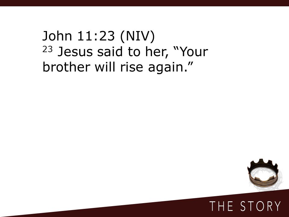 John 11:23 (NIV) 23 Jesus said to her, Your brother will rise again.