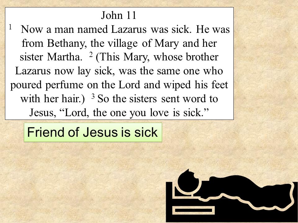 John 11 1 Now a man named Lazarus was sick.