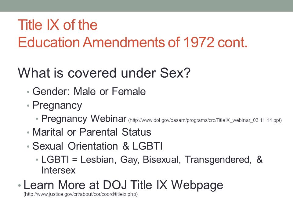 What is covered under Sex.