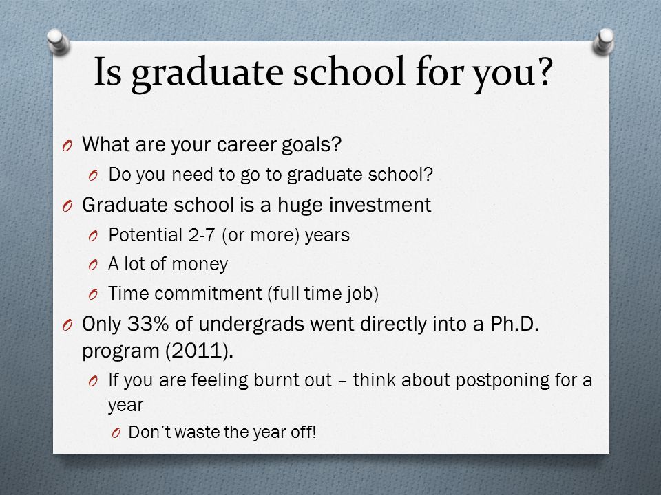 Is graduate school for you. O What are your career goals.