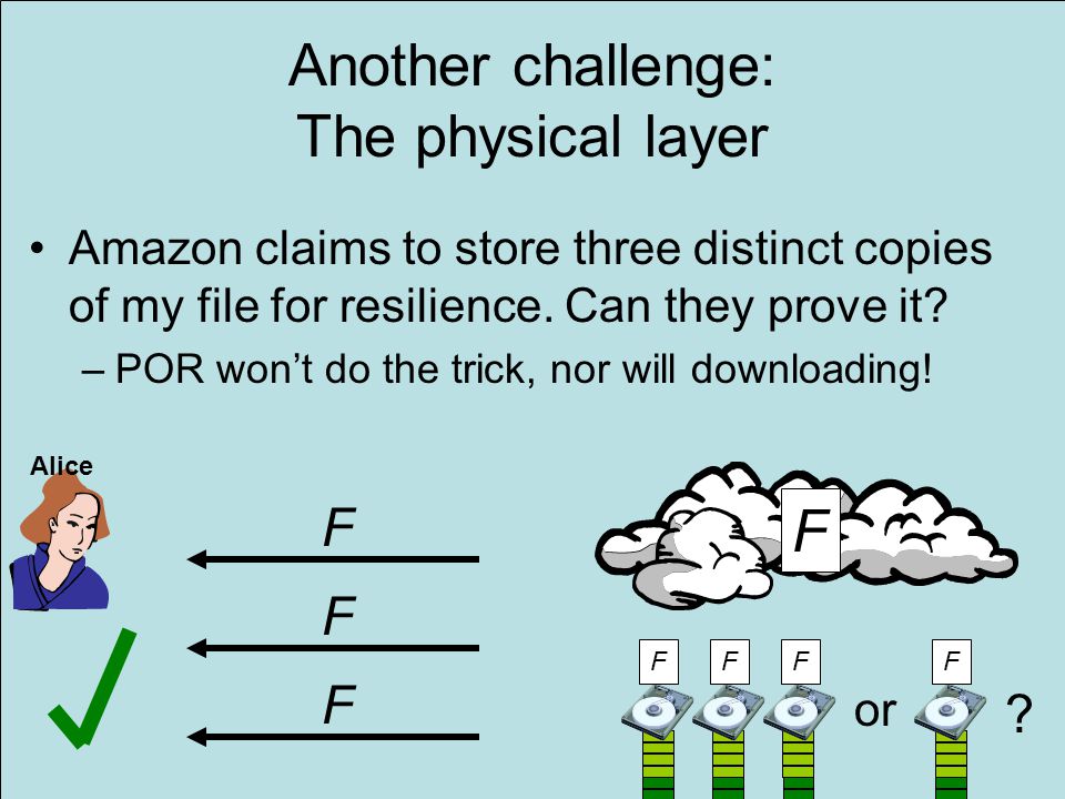 Another challenge: The physical layer Amazon claims to store three distinct copies of my file for resilience.