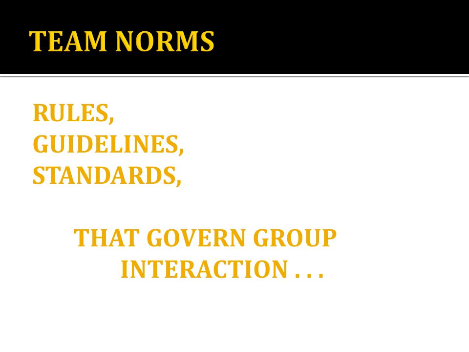 RULES, GUIDELINES, STANDARDS, THAT GOVERN GROUP INTERACTION...