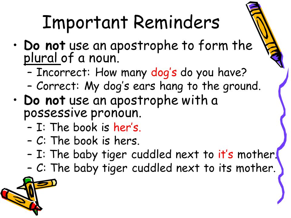 Important Reminders Do not use an apostrophe to form the plural of a noun.
