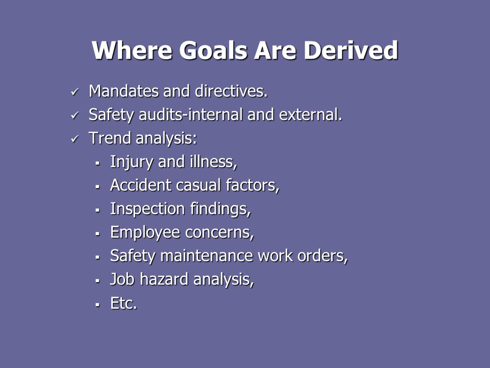 Where Goals Are Derived Mandates and directives. Mandates and directives.