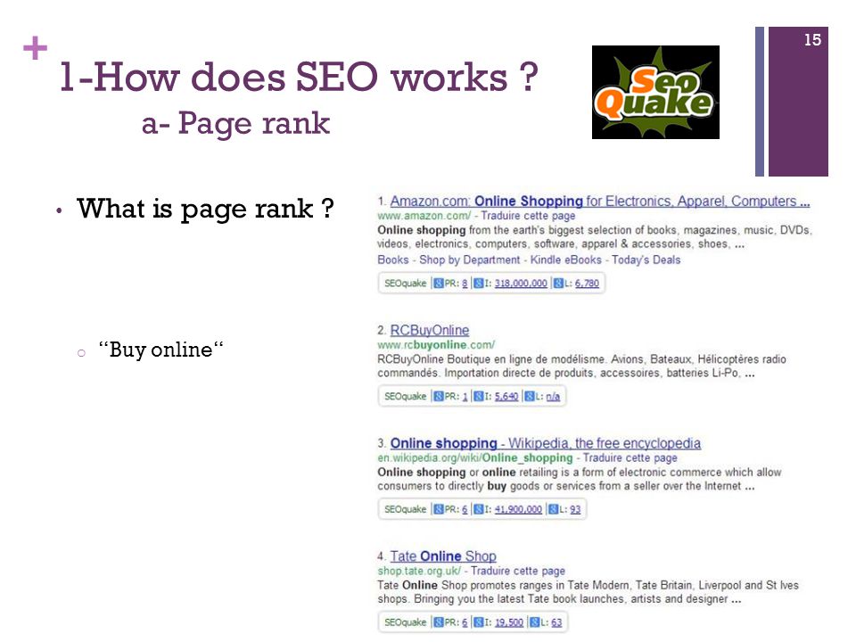 + 1-How does SEO works a- Page rank What is page rank o Buy online 15